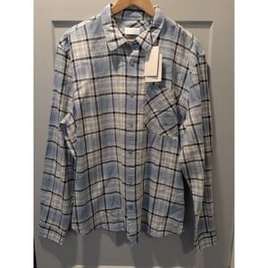 NWT 7 For All Mankind Mens Plaid Long Sleeve Linen Blend Button Down Shirt L
